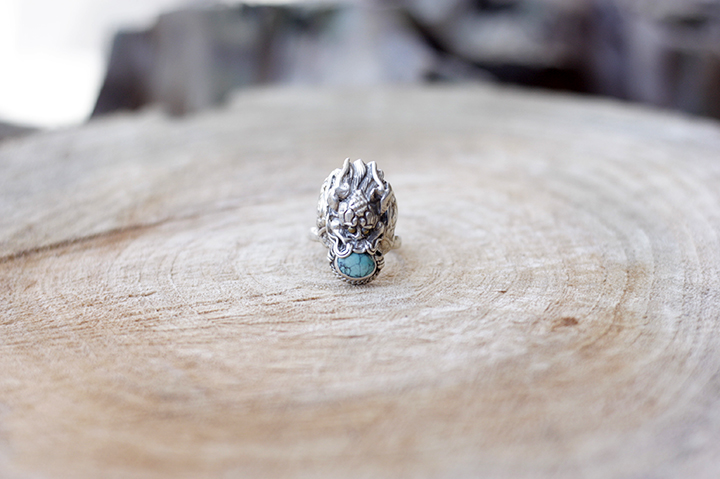 Nepal Handmade 925 Silver Turquoise Dragon Ring